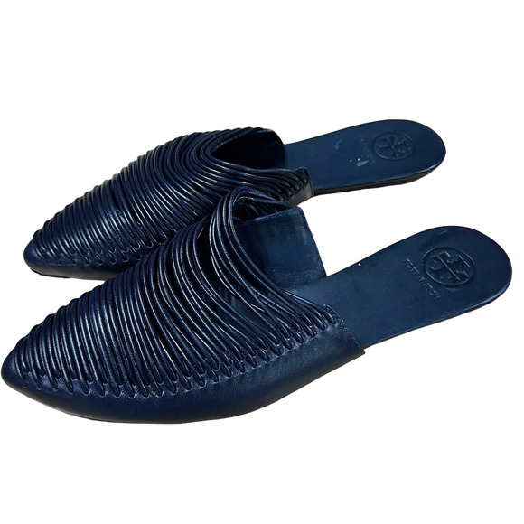 Tory Burch Sienna Point Flat Slide Mules Navy Blue Women's Size 5.5M NWOB - Picture 4 of 7